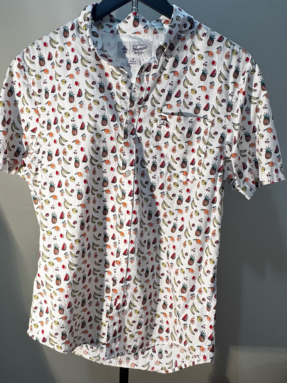 Original Penguin Men’s Medium Fruit Print Button Up Shirt 100% Cotton